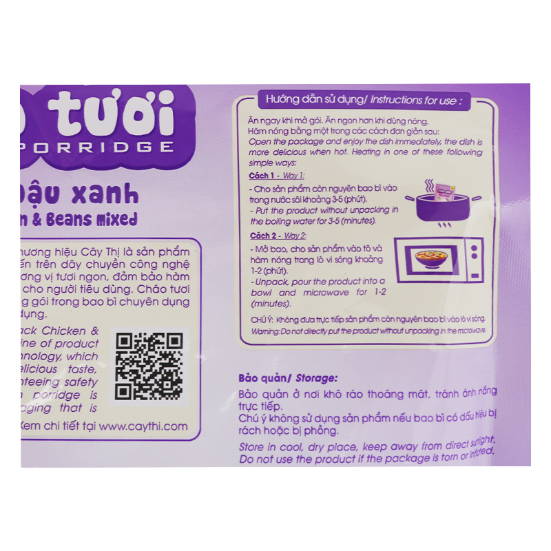 Cháo tươi gà ác đậu xanh Cây Thị gói 260g