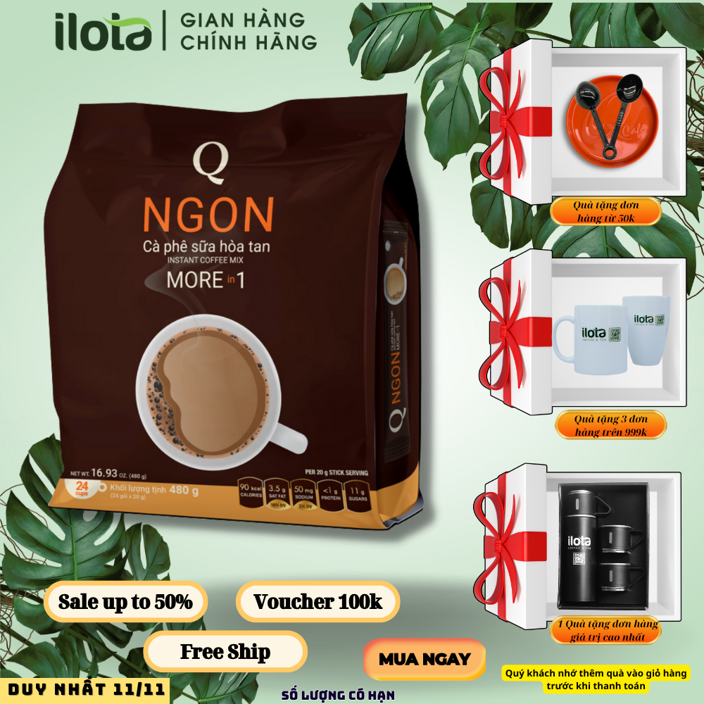 Cà phê Trần Quang NGON cafe sữa uống liền bịch 24 gói