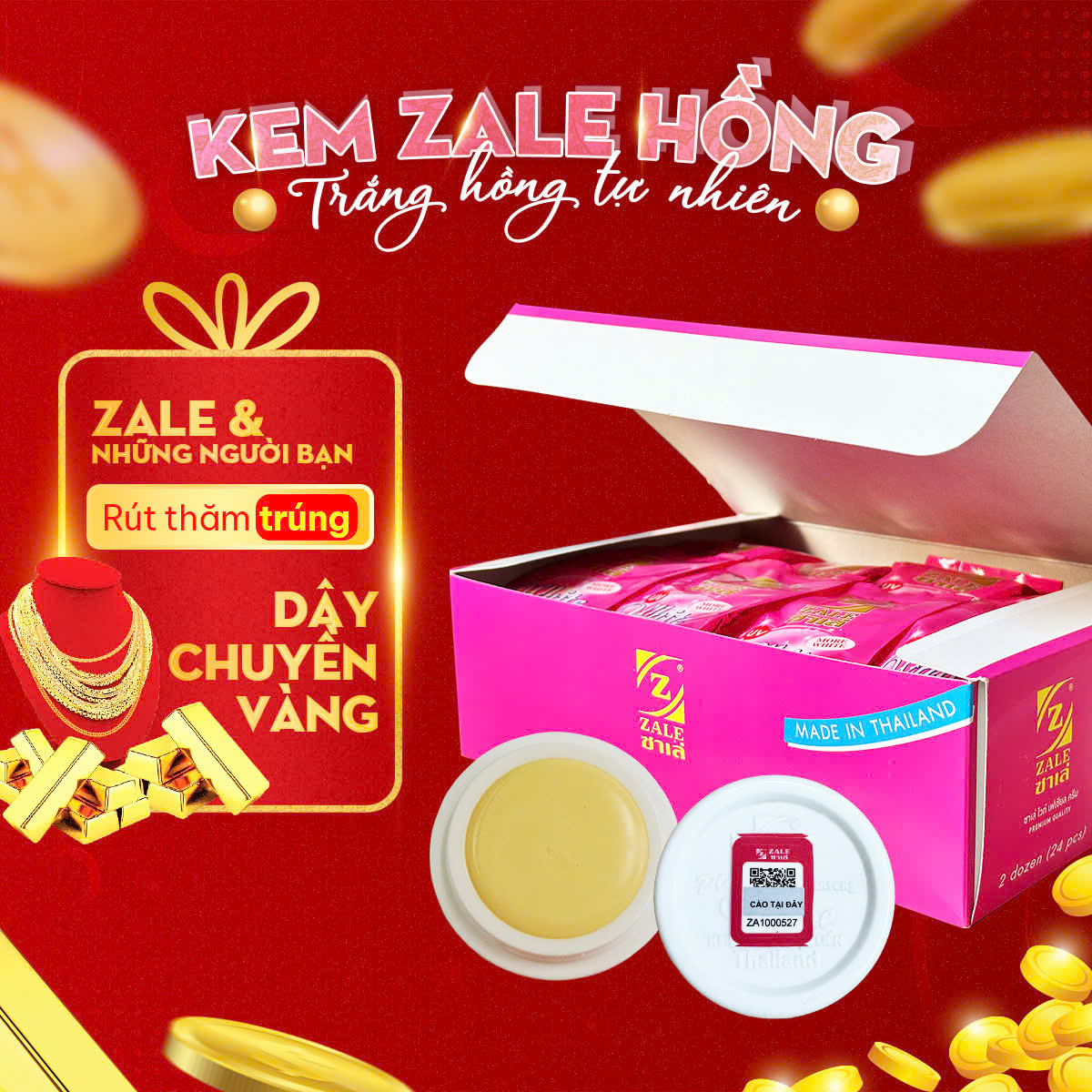 KEM DƯỠNG TRẮNG DA ZALE HỒNG 8G - NHẬP KHẨU - THÙNG 12 HÔP 288 HỦ