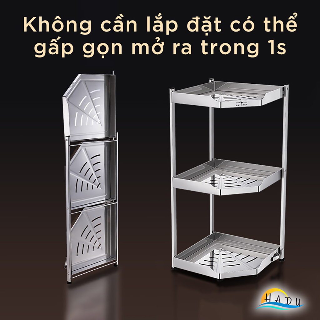 Kệ Góc Tường Inox 304 Tam Giác 2 3 Tầng Nhà Bếp Cao Cấp Đạt Chất Lượng Đức SSGP
