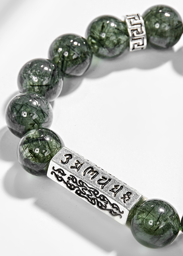 Vòng Tay Đá Thạch Anh Tóc Xanh Phối Charm Kết Đồng Tâm Bạc Ngọc Quý Gemstones