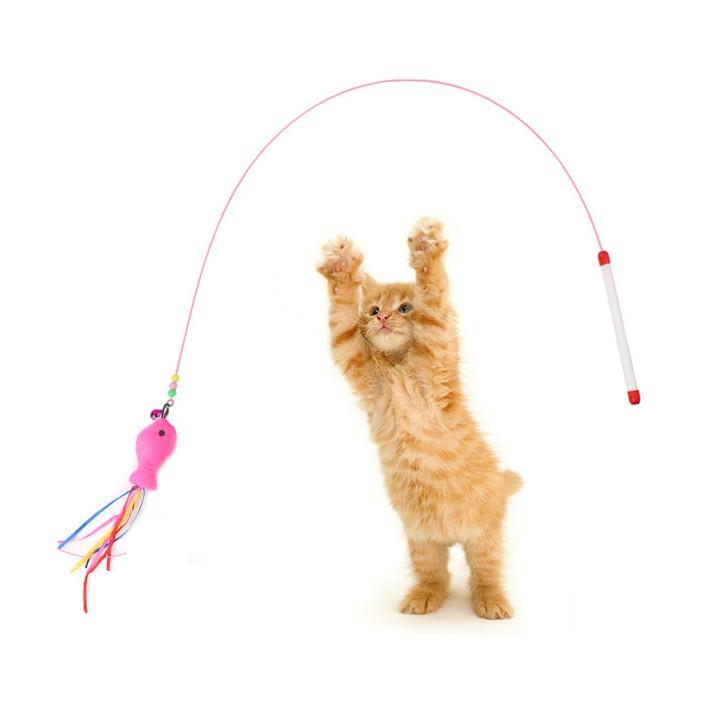 Đồ chơi Cần câu mèo dây thép không gỉ cho mèo Kún Miu màu hồng