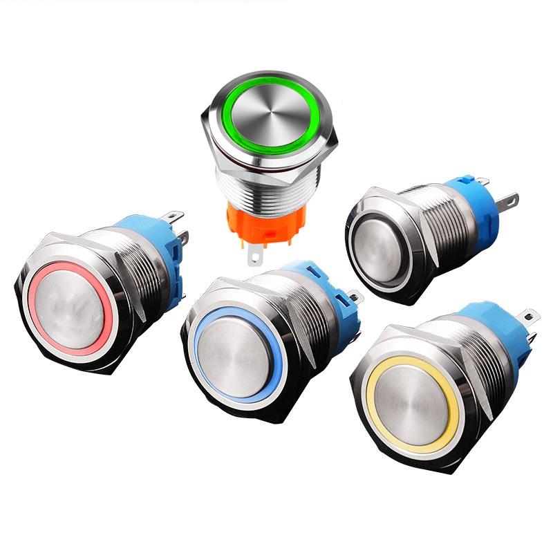 Công tắc Self-Lock 19mm, Nút nhấn tự khóa có đèn LED (3-6V 12-24V 110-220V), Vỏ Inox chống nước, Chịu nhiệt