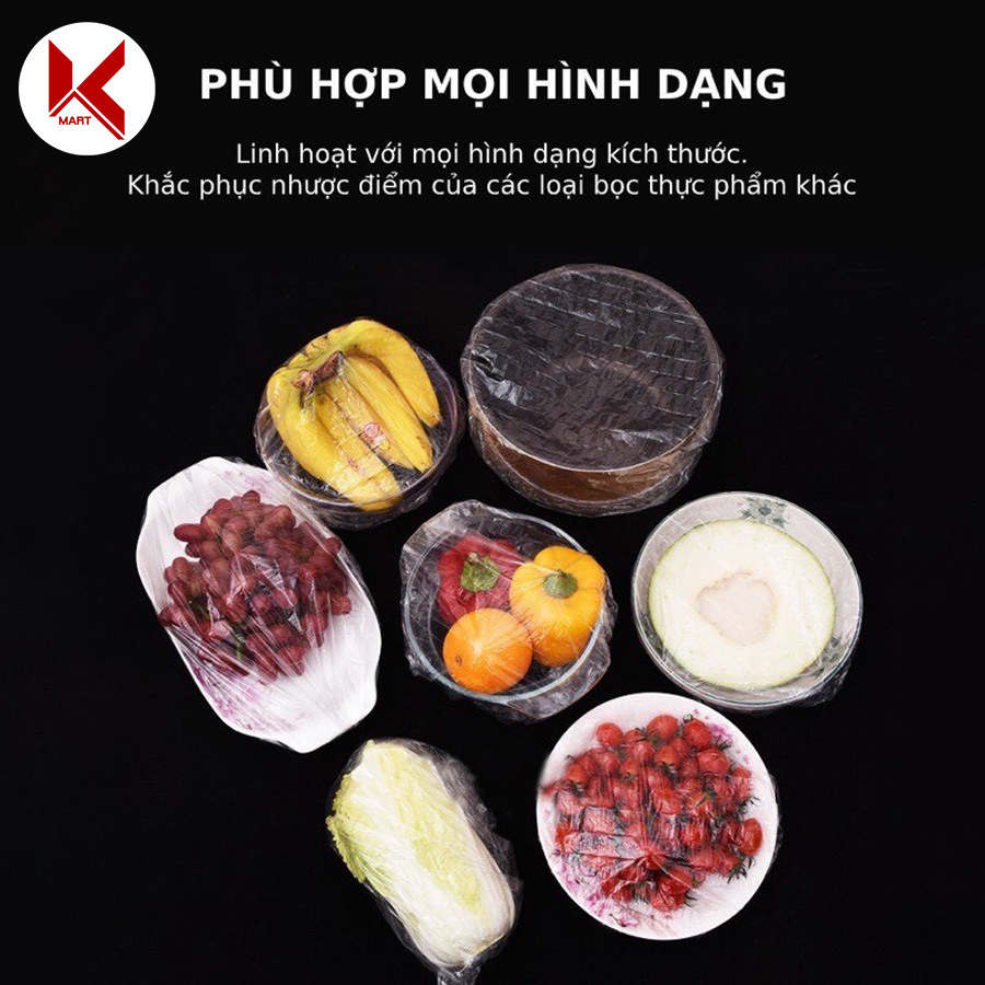 Túi 100 màng bọc thực phẩm chất liệu PE, có chun co giãn phù hợp nhiều kích thước, túi gấu - Kmart