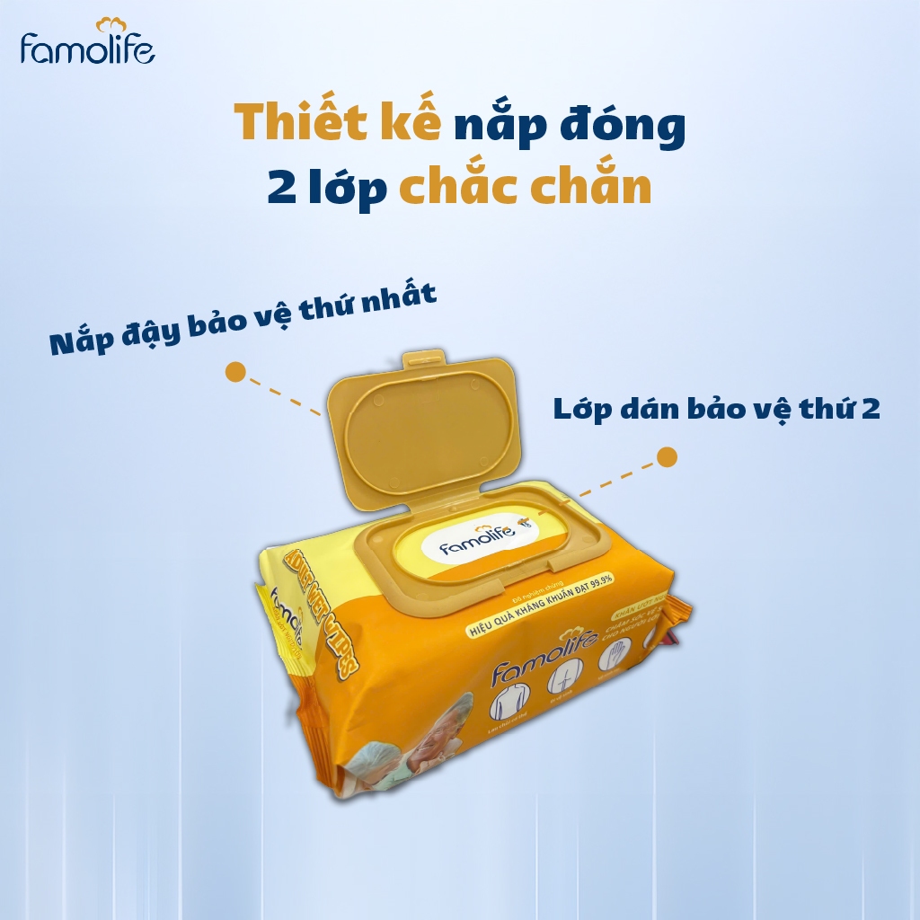 Khăn ướt Famolife 100 tờ không mùi mềm mịn, dưỡng ẩm vệ sinh cho người lớn