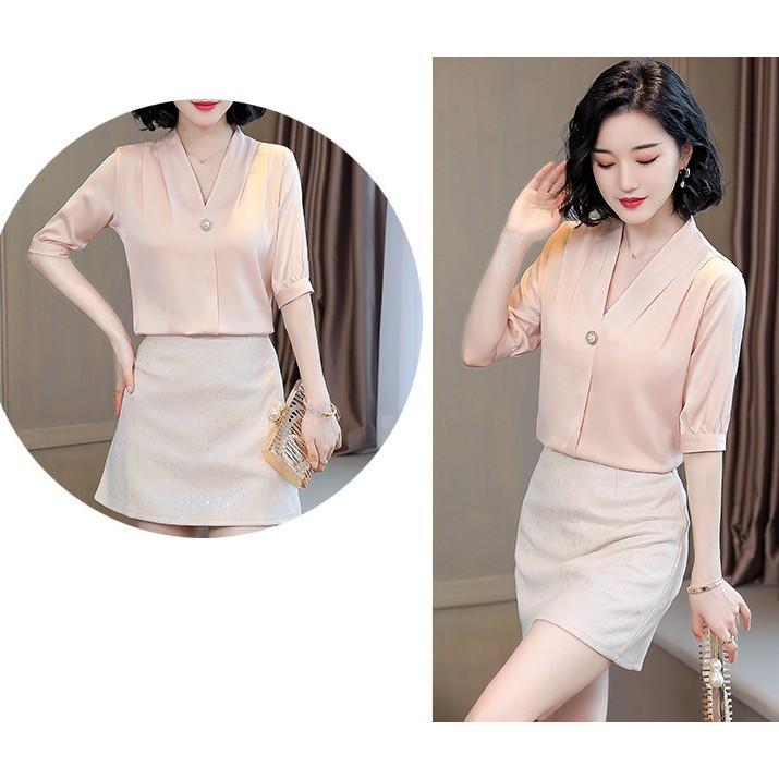 Áo sơ mi nữ tay lỡ áo sơ mi công sở chất vải lụa ngọc trai đẹp mềm rất mượt không nhăn TA120