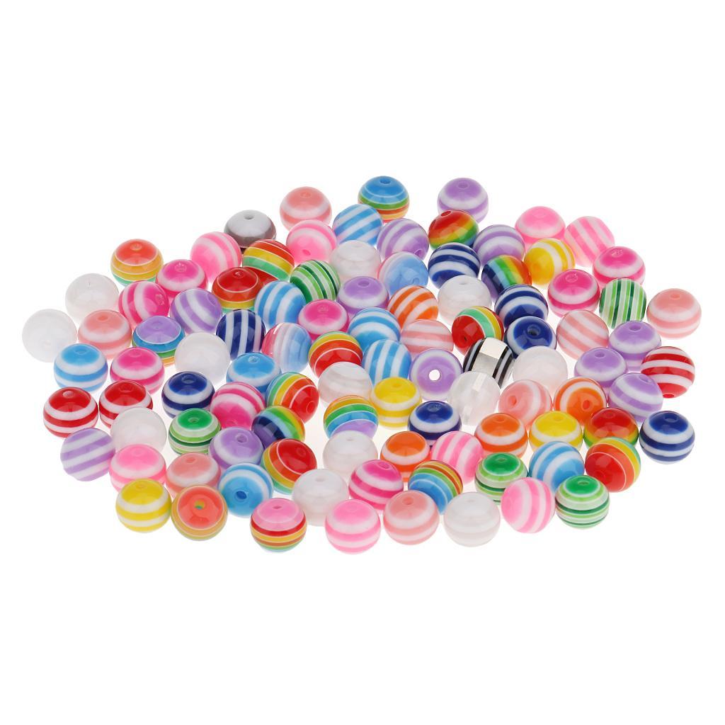 100pcs Assorted Color Striped Resin Beads for Jewelry Making Crafts 10mm