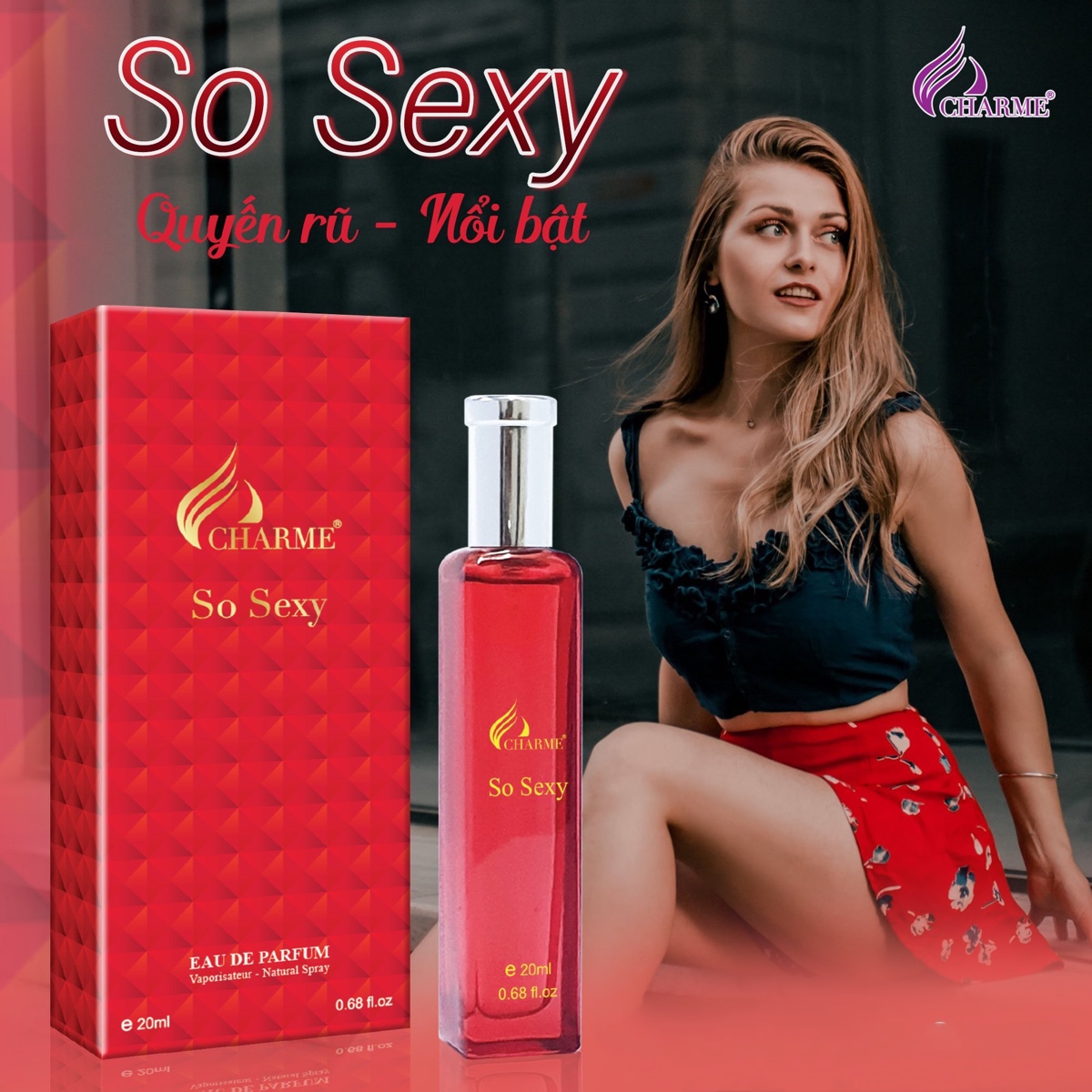 Nước hoa nữ thơm lâu, Charme So Sexy, mùi hương hoa hồng, tươi mát sảng khoái, lưu hương lâu, 20ml