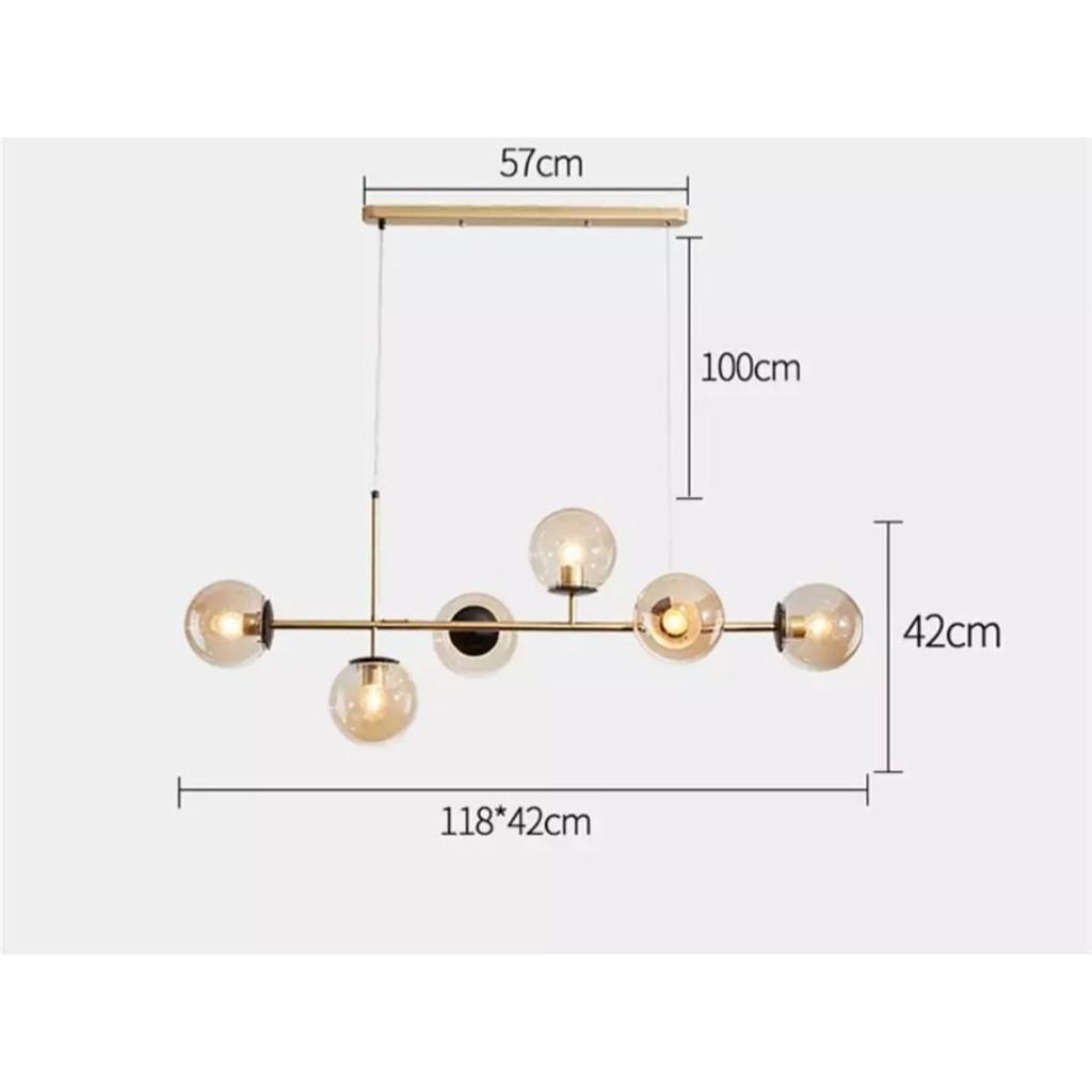 Đèn thả bàn ăn, đèn trang trí thân mạ vàng 6 chao hổ phách phong cách Bắc Âu - phong cách Nordic HL 323-6