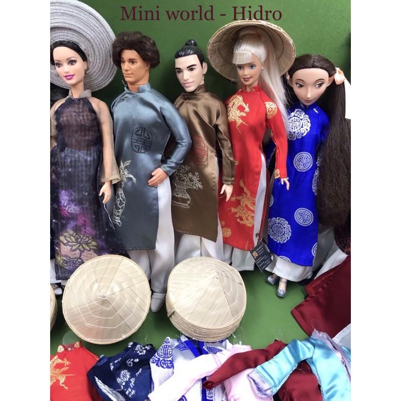 Mô hình Áo dài khăn đống nón lá mini cho búp bê Bnvà Ken