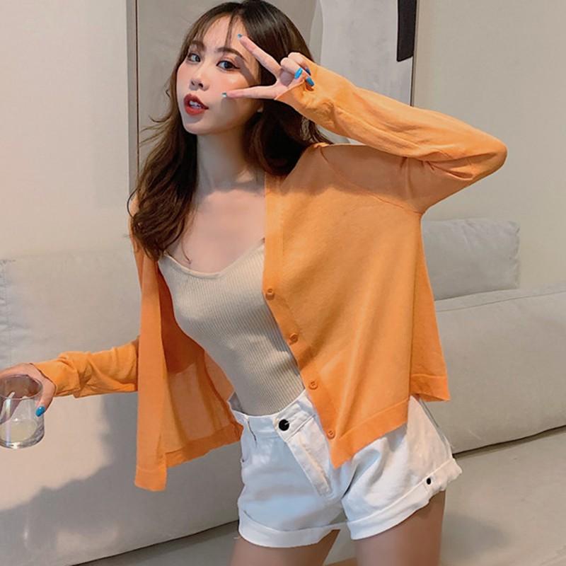 Áo Khoác Len Cardigan Tay Dài Cổ Chữ V Phối Nút Thời Trang Cho Nữ