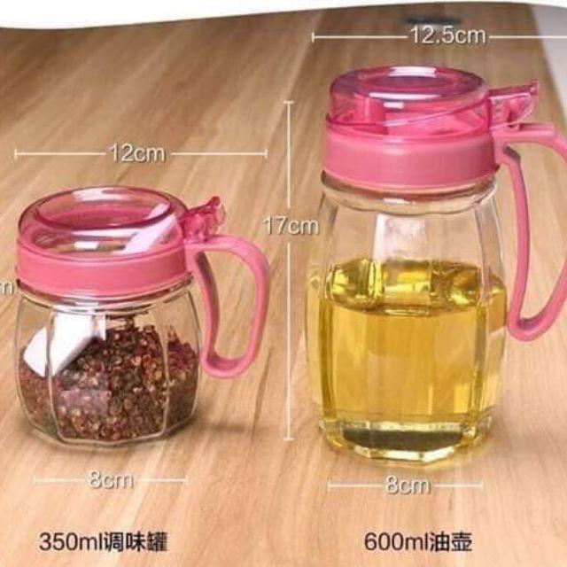 Bộ 5 hũ thủy tinh đựng gia vị và dầu ăn