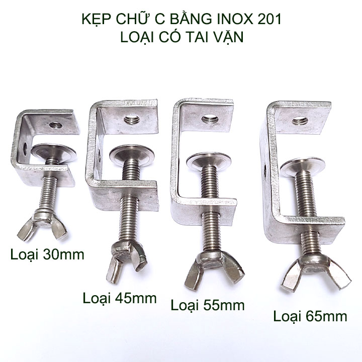 01 Kẹp chữ C bằng inox 201 không gỉ, dày dặn chắc chắn dùng cho nghề mộc, cơ khí