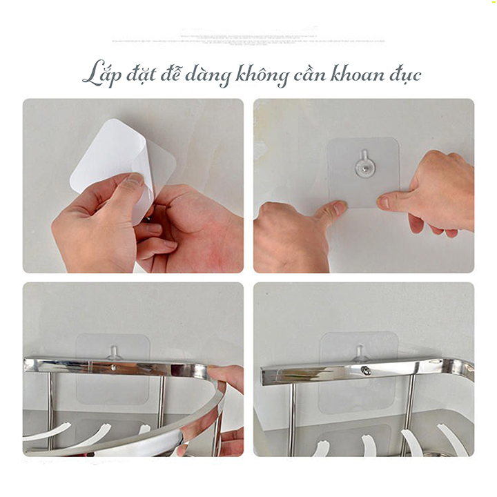 Kệ inox, giá inox dán tường 2 tầng có móc treo 60cm RE0161