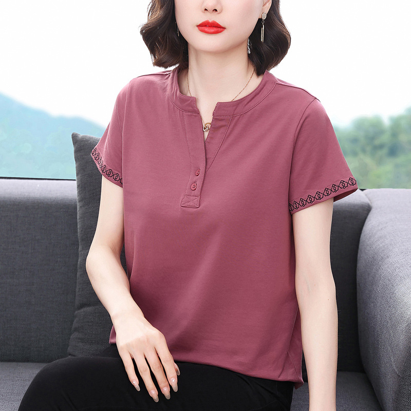 Áo Thun Nữ Tay Ngắn Cổ Chữ V Màu Trơn Mùa Hè SM104 - Hàng Quảng Châu Cao Cấp