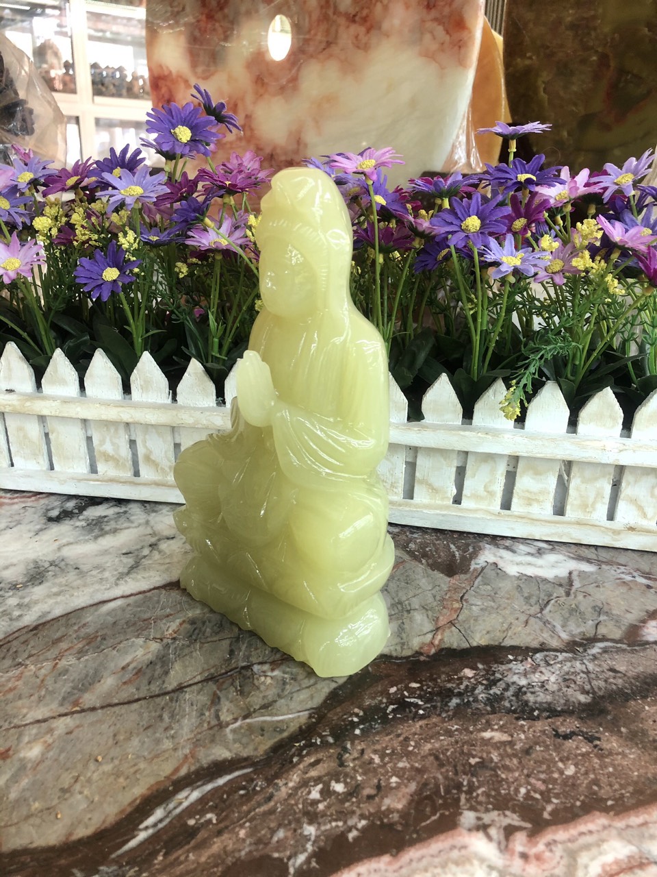 Tượng Phật Bà Quan Âm ngồi đài sen đá ngọc Onyx - Cao 20 cm