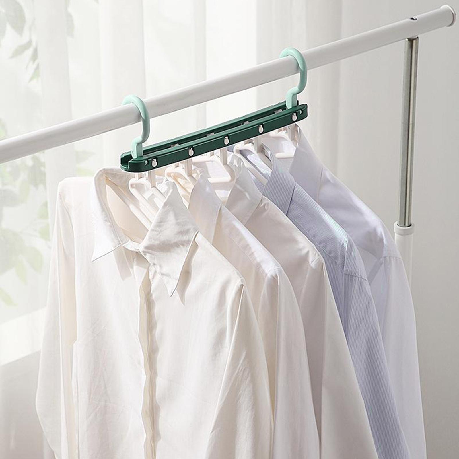 Hình ảnh Clothes Hanger Storage Multilayer Folding Retractable Wardrobe Rack Green