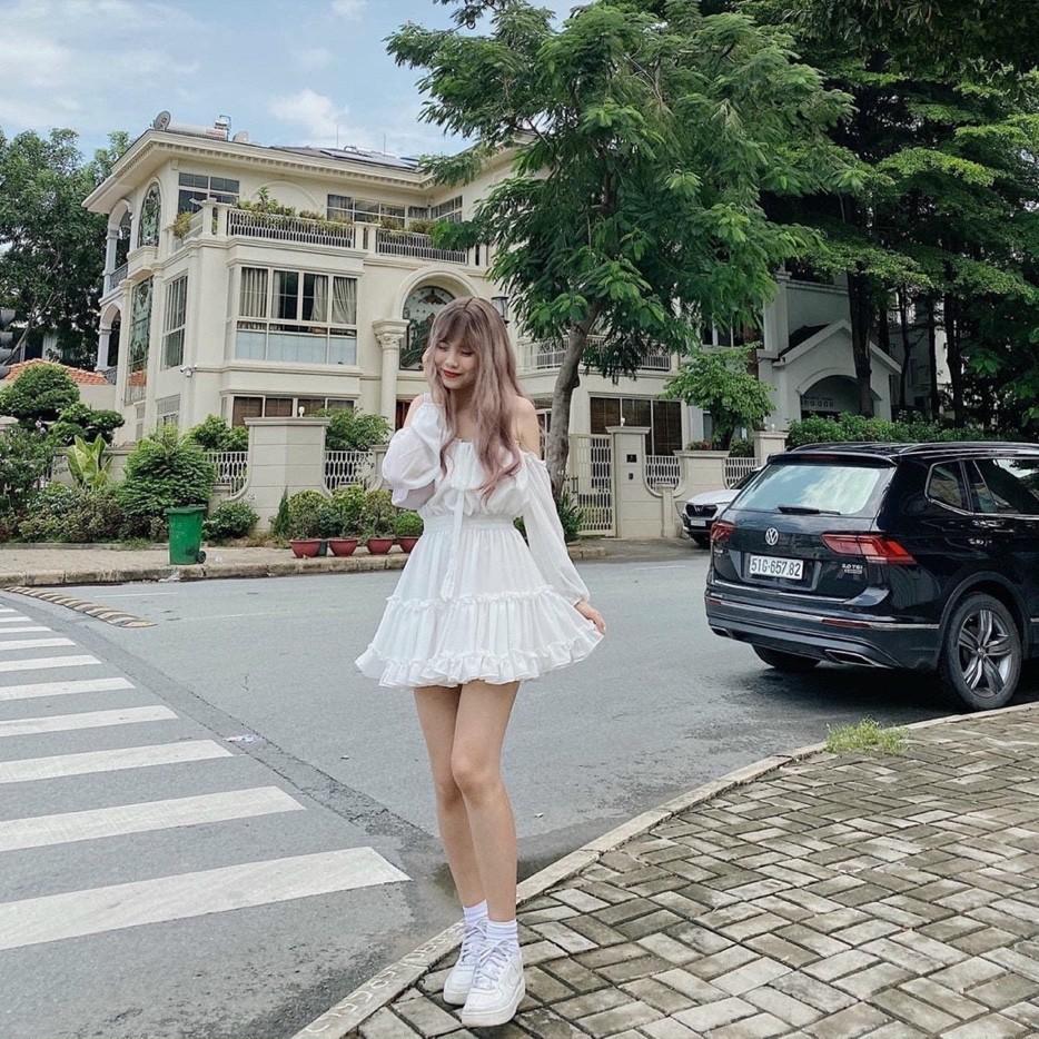 Hình ảnh Váy trễ vai bèo trắng full lót JENNIE DRESS - V031