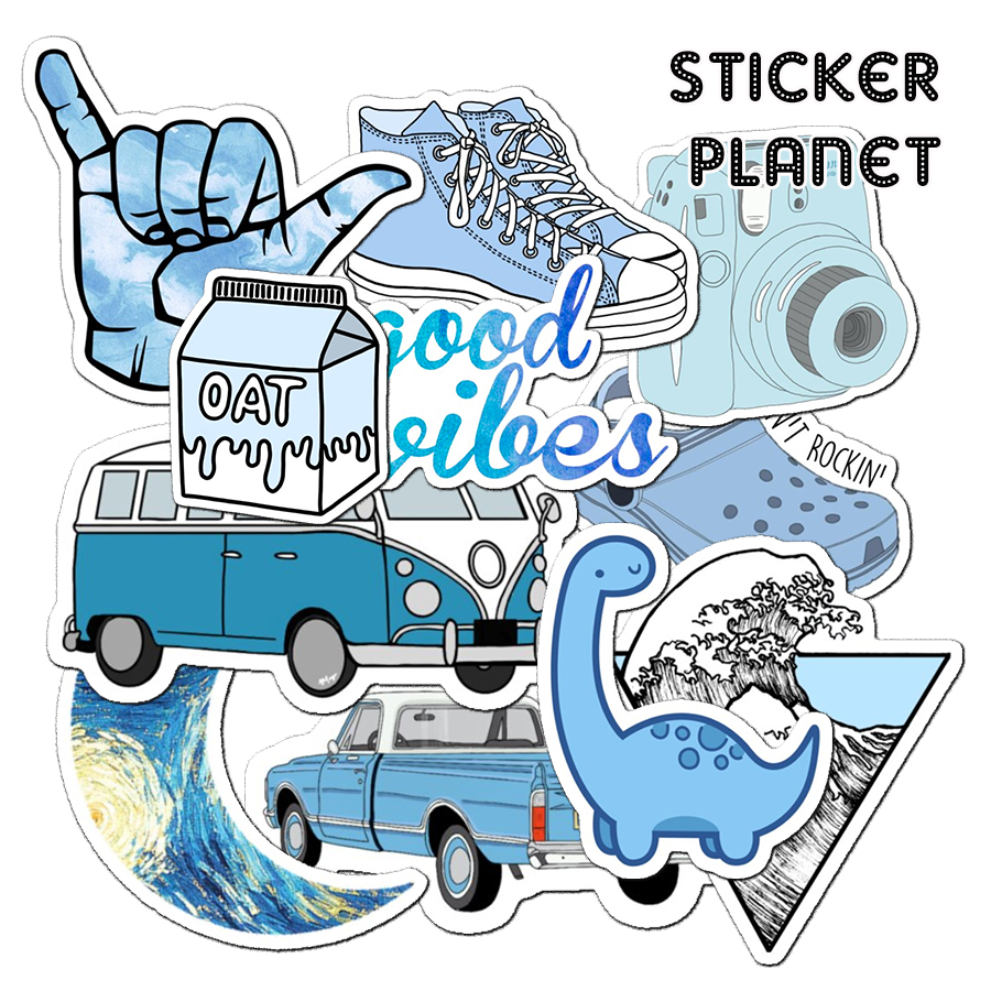 Bộ sticker chống thấm nước trang trí mũ bảo hiểm, đàn, guitar, ukulele, điện thoại laptop, dán sticker macbook sticker chủ đề xanh dương