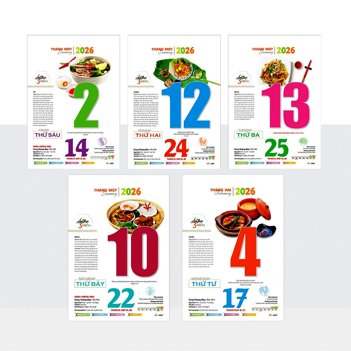 Lịch bloc Mỗi ngày món ăn dinh dưỡng khổ lịch 20*30 Bính Ngọ Ẩm Thực Món Ngon Người Việt kích thước tổng 60cm năm 2026