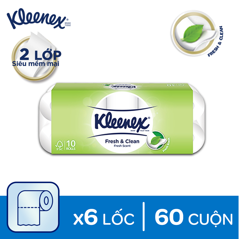 Combo 6 giấy vệ sinh cuộn nhỏ Kleenex 2 lớp siêu thấm 220x10 tờ