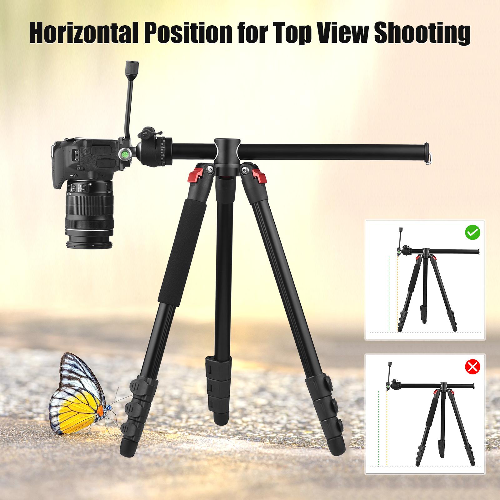 Photography Tripod for Camera 170cm Horizontal Tripod Stand Aluminum Alloy 360° Rotatable Ball Head 10kg Load Capacity