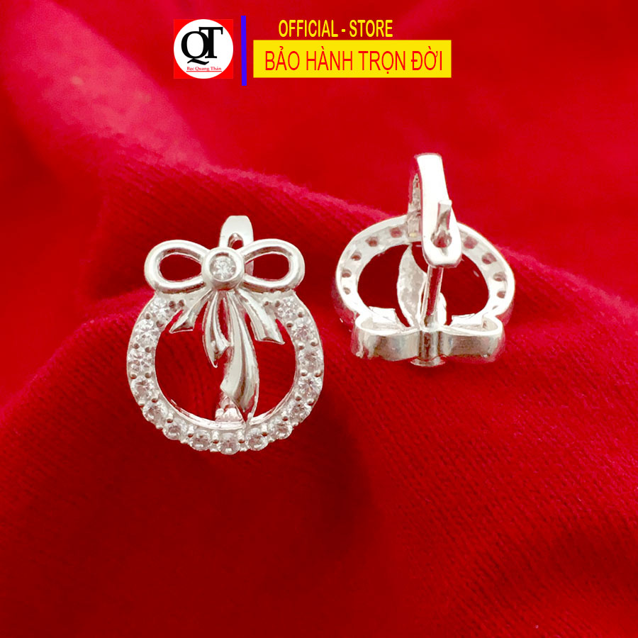 ImgKhuyên tai nữ hình nơ chất liệu bạc 925 kiểu khóa bật đeo sát tai đính đá cao cấp trang sức Bạc Quang Thản - QTBT143