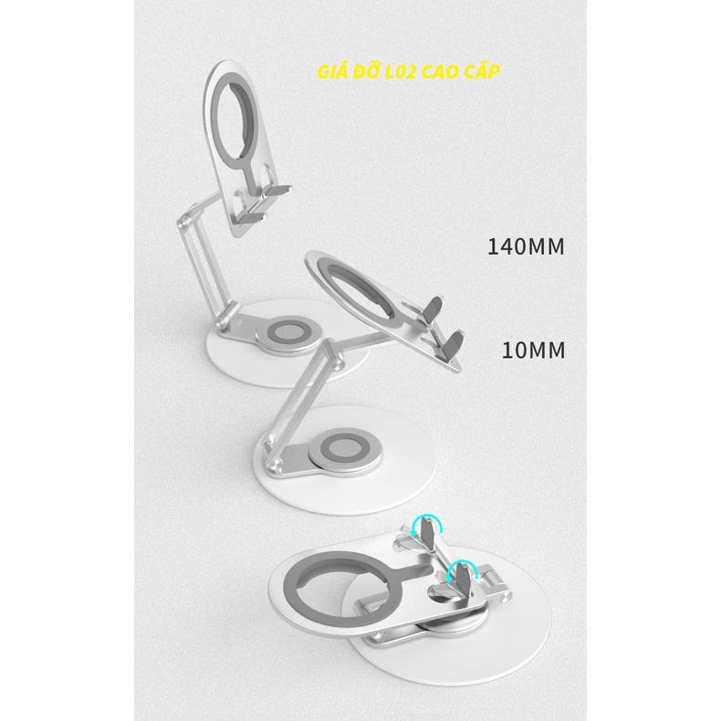 Giá đỡ điện thoại, máy tính bảng tablet L02 cho iPhone, iPad, Tablet hợp kim nhôm, có thẻ gấp gọn, xoay tròn 360 độ.