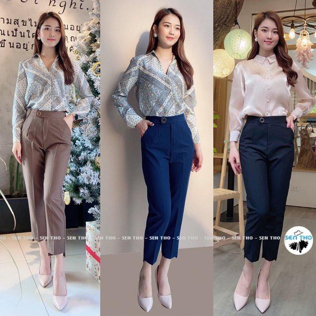 Quần Baggy Nữ Đai Tròn Ống Lệch, Có Cúc Bấm, Quần Công Sở Form Dáng Chuẩn, Chất Vải Cao Cấp