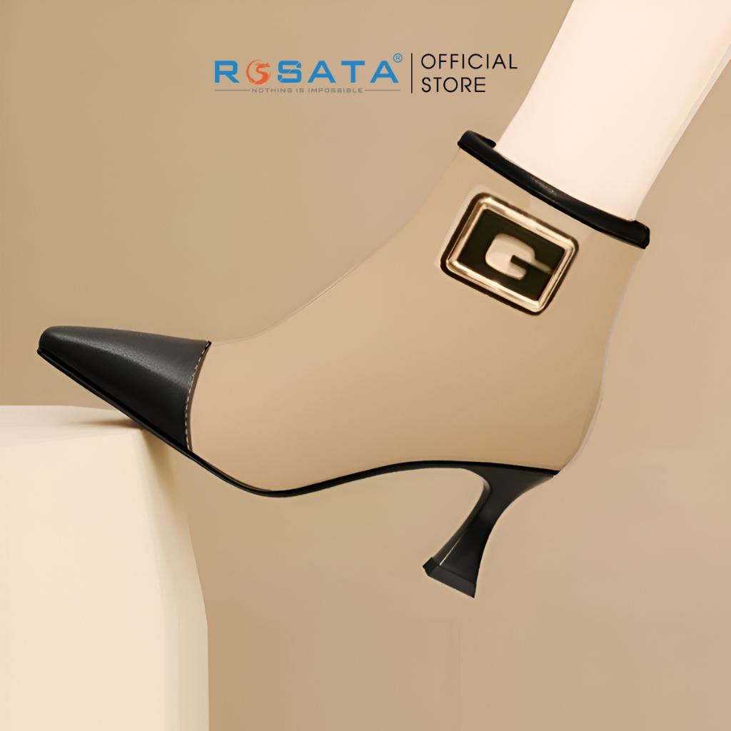 Giày boot nữ cổ cao cao gót 5 phân phối kiểu chữ G nổi bật ROSATA RO618 ( BẢO HÀNH 12 THÁNG ) - NUDE