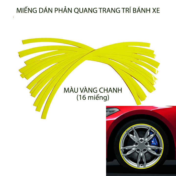 Bộ 16 miếng dán phản quang trang trí bánh xe ô tô, xe máy loại 17-18-19 Inch