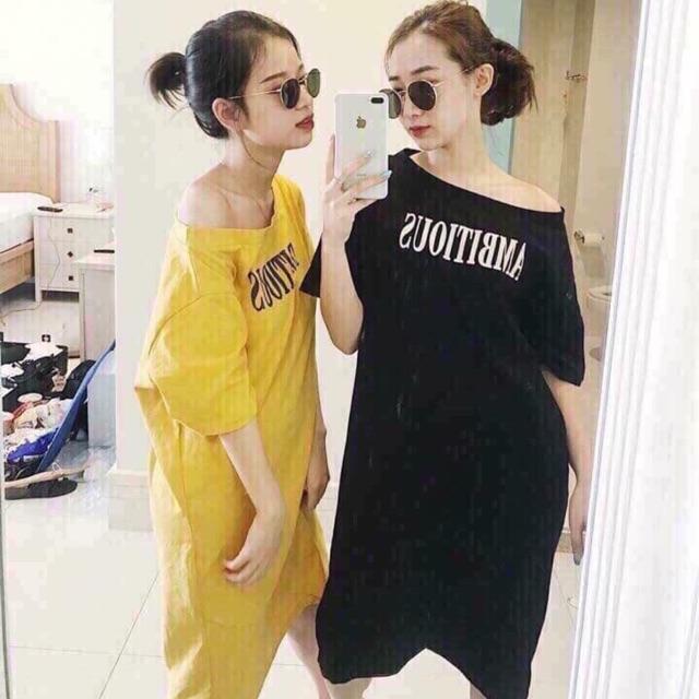 Đầm dáng suông lệch vai chất đẹp