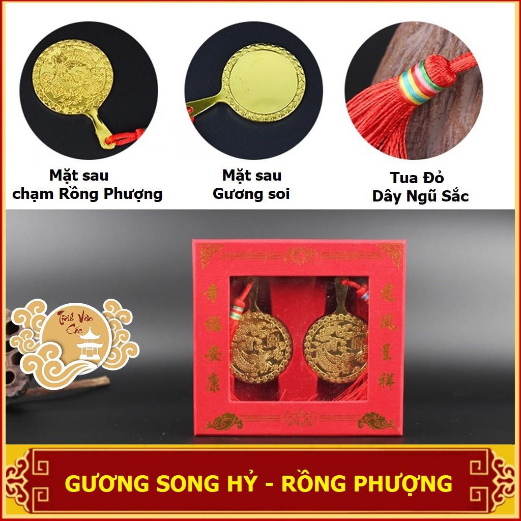 Gương cầm tay phong cách cổ trang, quà tặng tân nương, Song Hỷ Rồng Phượng - Shop TĨNH VÂN CÁC