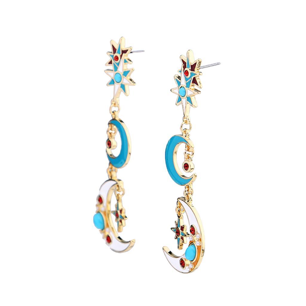 Trendy Enamel Charms Earrings Gold Stars Moon Dangle Earrings