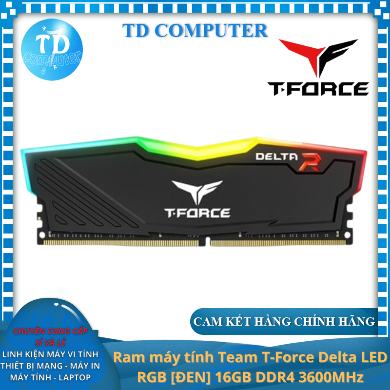 Ram máy tính Team T-Force Delta LED RGB [ĐEN] 16GB DDR4 3600MHz - Hàng chính hãng Viễn Sơn phân phối