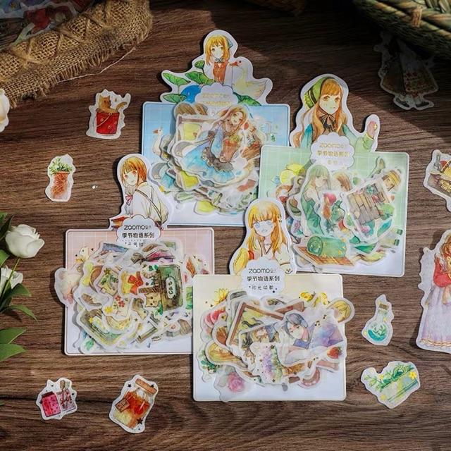 Gói 50 stickers cô gái xinh xắn có nhũ vàng