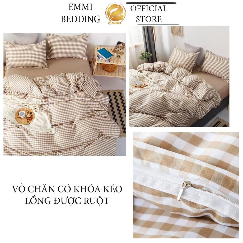 Chăn ga gối chất liệu cotton poly họa tiết kẻ caro đáng yêu đủ size miễn phí bo chun