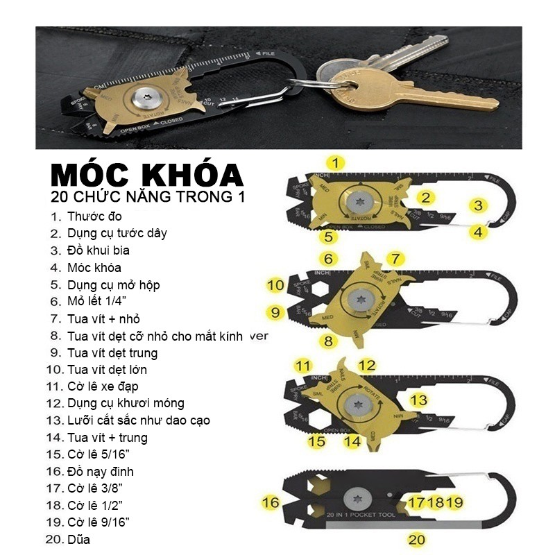 Móc Khóa Đa Năng 20 Trong 1, Nhỏ Nhắn, Tiện Lợi