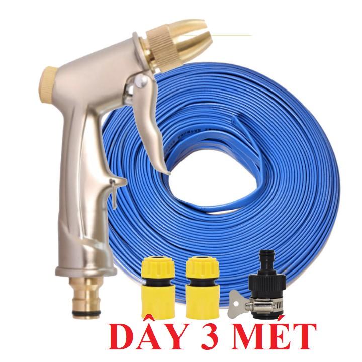 ️ Bộ dây vòi xịt nước rửa xe, tưới cây , tăng áp 3 lần, loại 3m, 5m 206701-1 đầu đồng,cút,nối nhựa đen+ đai