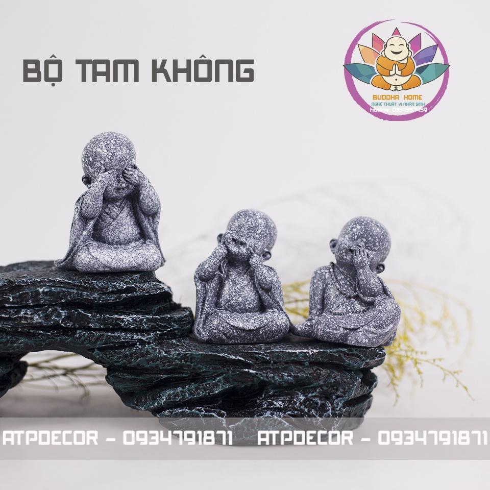 Bộ 3 Chú tiểu tam không Đá xám để oto trang trí nhà cửa size 7.5cm