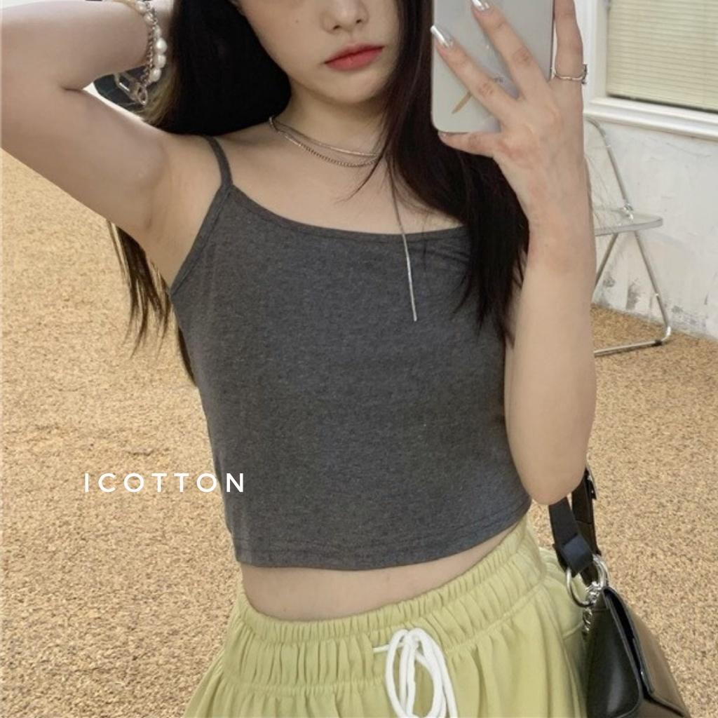 Áo 2 dây croptop nữ ️iCotton️ Áo 2 dây nữ dáng ngắn 100% cotton trắng đen cao cấp