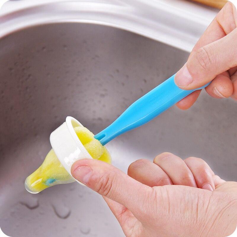 2pcs/set Rotating Baby Bottle Brush Sponge Nipple Brush Baby Supplies Cleaning Brush