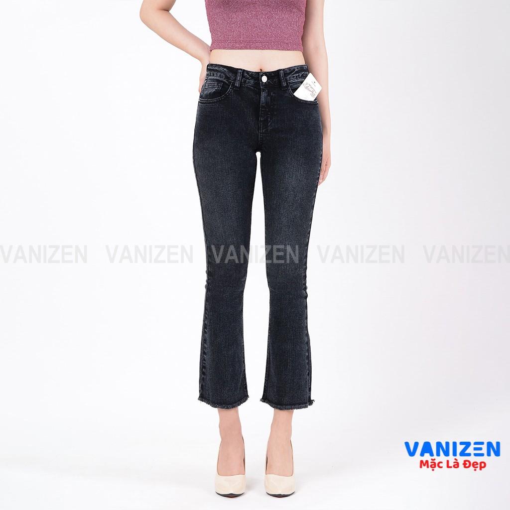 Quần jean nữ ống loe đẹp lưng cao cạp cao trơn xám khói hàng hiệu cao cấp mã 412 VANIZEN