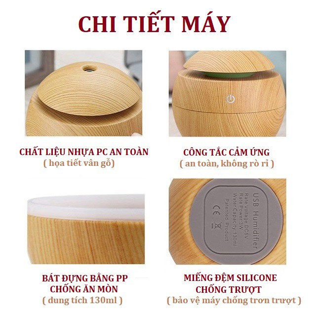 Máy khuếch tán tinh dầu giả gỗ mini 130ml tặng kèm tinh dầu sả chanh 10ml