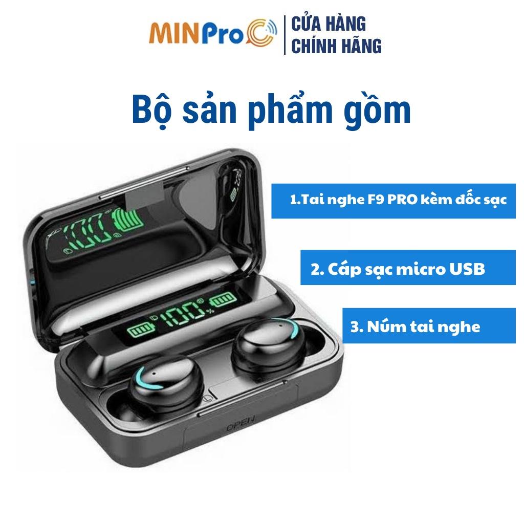 Tai nghe Bluetooth không dây F9 PRO MINPRO 5.0 cảm biến vân tay chống nước kèm sạc dự phòng 2.000mAh