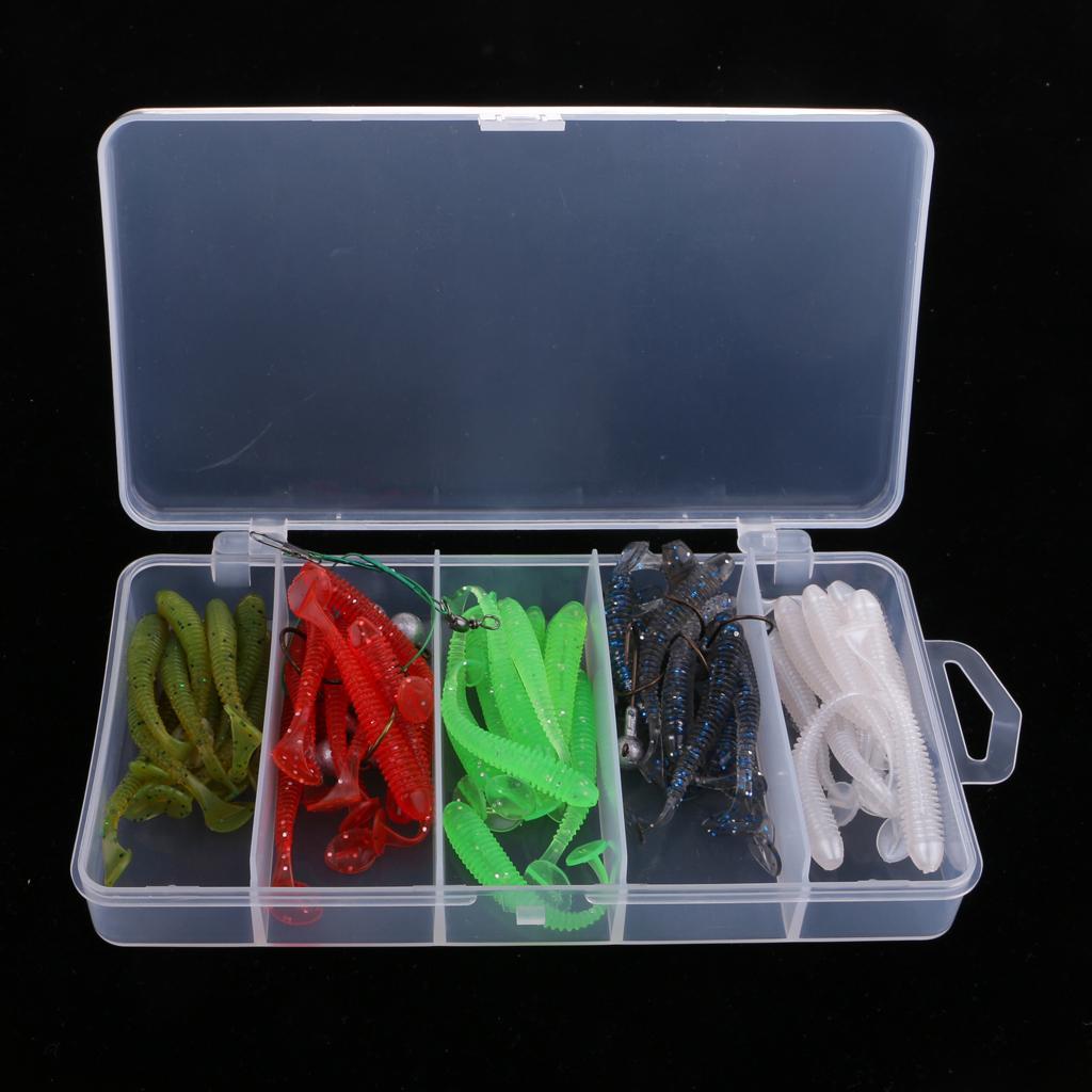 1 Box of 50pcs Bionics Soft Fishing Lures and 10pcs Lead Head Fishing Hooks