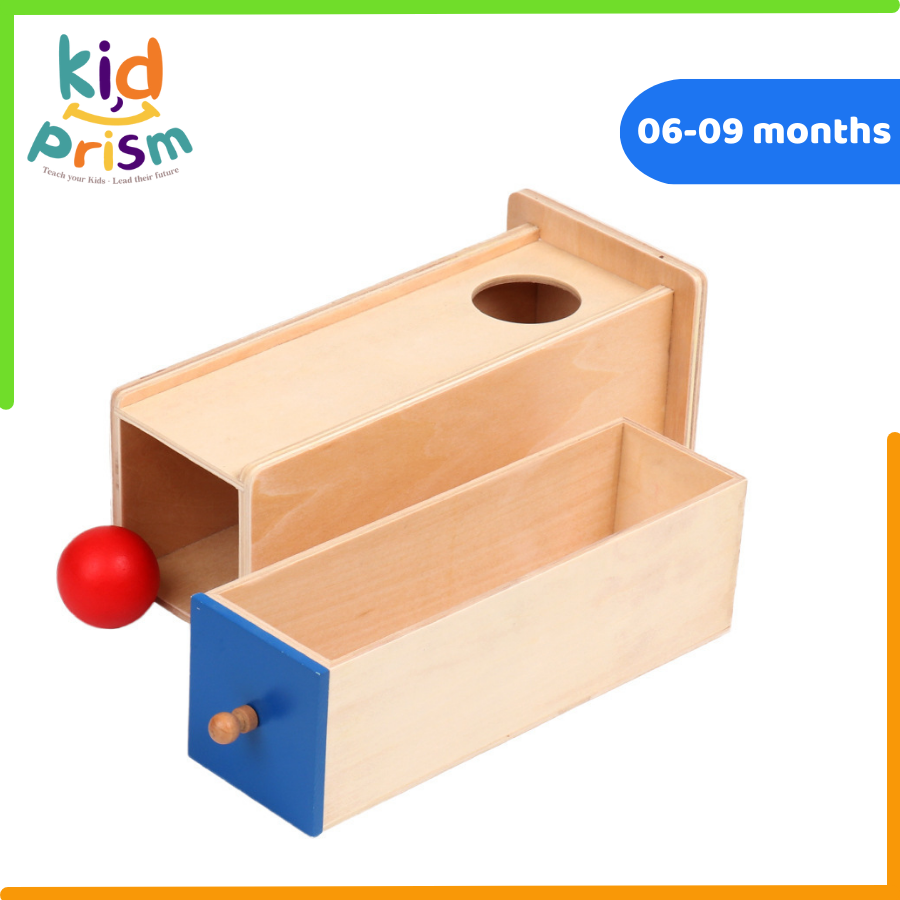 Hộp thả bóng ngăn kéo dài bằng gỗ phát triển vận động tinh dành cho bé từ 09-12 tháng (Giáo cụ Montessori)