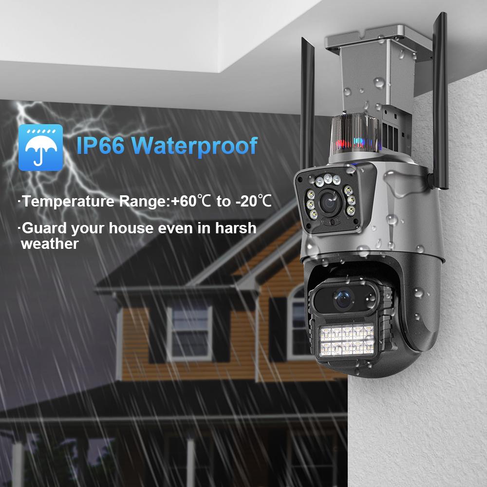 8MP 4K Camera IP Ống Kính Kép Màn Hình Kép Camera PTZ Wifi Ngoài Trời Chống Nước An Ninh Video Camera Giám Sát Báo Động