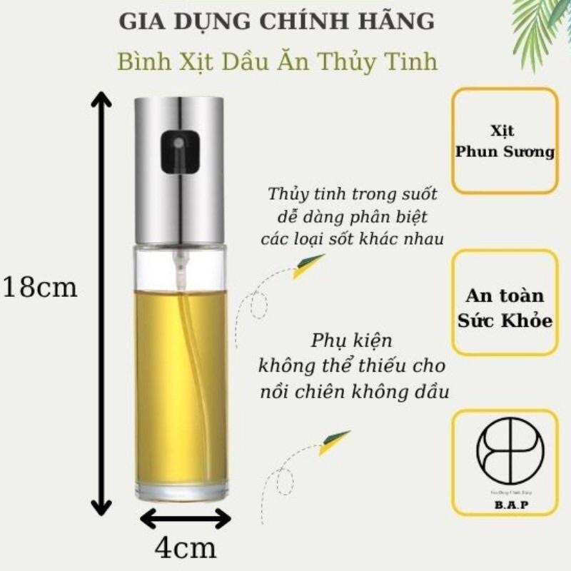 Bình xịt dầu ăn, phun xương cao cấp nắp inox thân thuỷ tinh