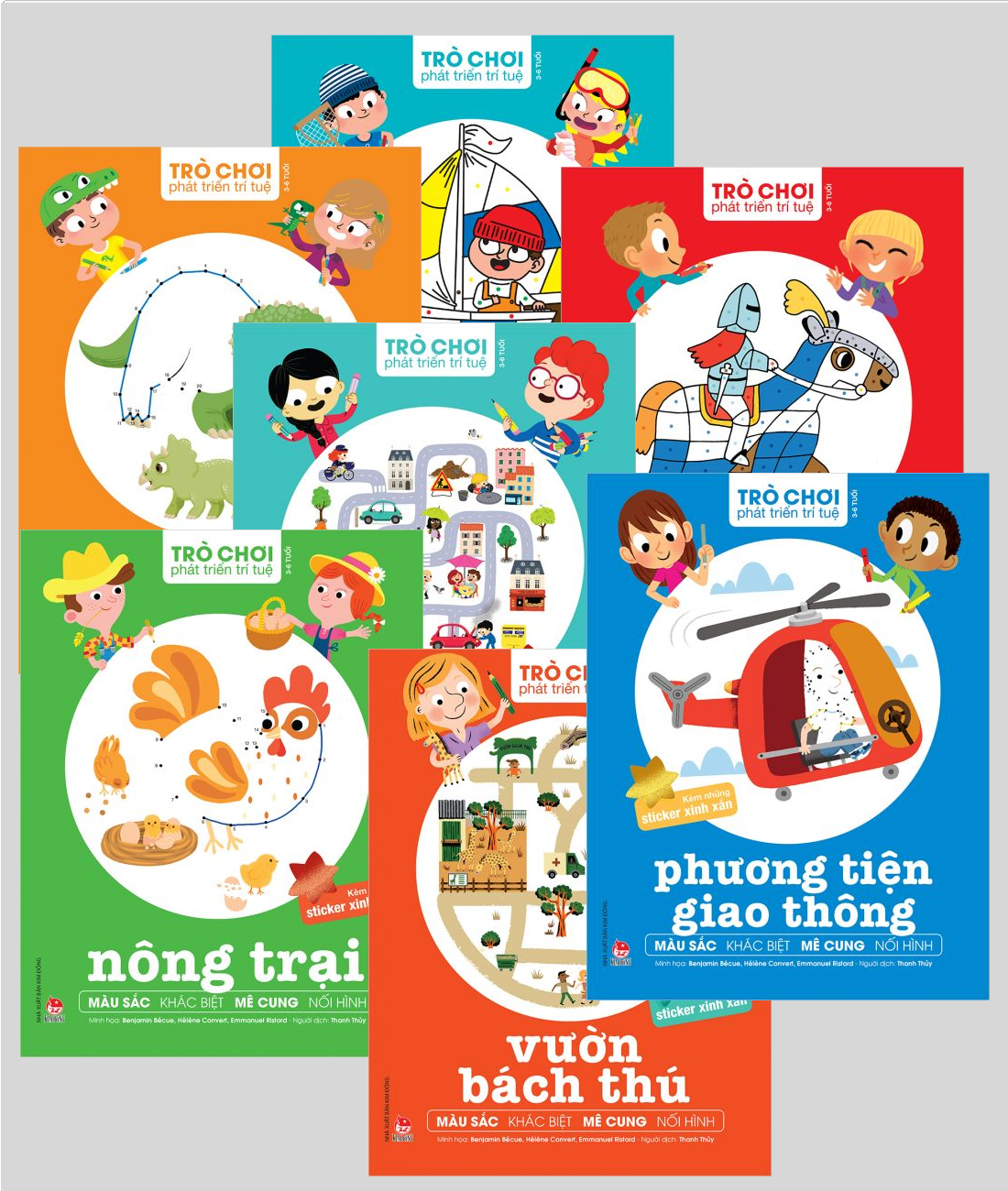 Sách - Trò chơi phát triển trí tuệ  - Trường học - Nghề nghiệp - Phương tiện giao thông - Vườn bách thú - Nông trại - Màu sắc - Biển khơi - Khủng long